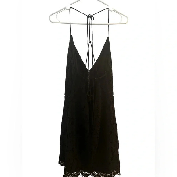 Storee black lace strappy back vneck asymmetrical bottom dress - Picture 2 of 10